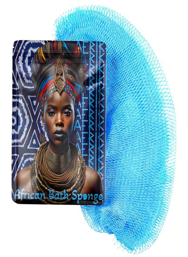 AFRIKI African Net Sponge, Premium Authentic Exfoliating Body Scrubber, Extra Long Stretch Bath Sponge for Shower, Deep Exfoliating Washcloth for Smooth Skin, 1 Pack (Baby Blue) - Image 1