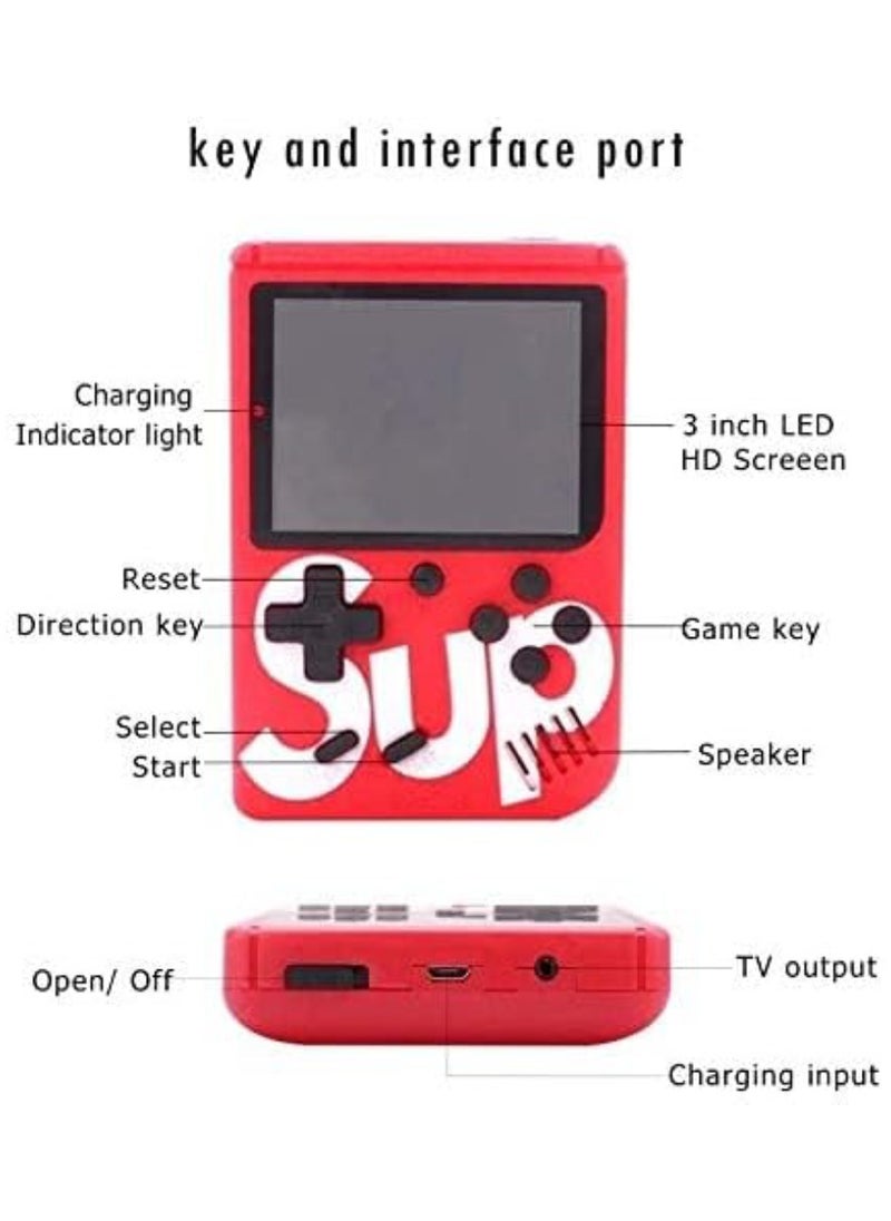 SUP SUP Game Box Plus 400 in 1 Retro Games Upgrade Version Mini Portable Console Handheld Game Box Retro Game Console 3.0-Inch Screen Support For Connecting TV & LED For Kids And Adults Red  - Image 2