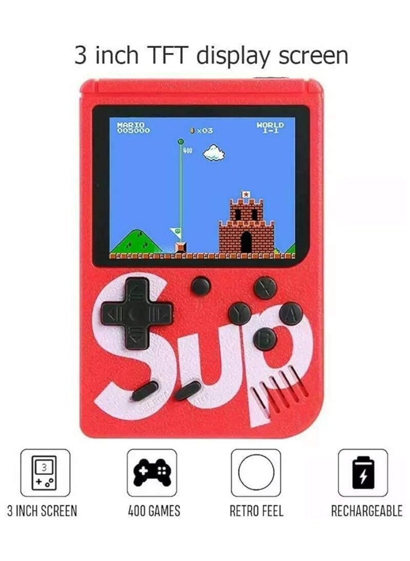 SUP SUP Game Box Plus 400 in 1 Retro Games Upgrade Version Mini Portable Console Handheld Game Box Retro Game Console 3.0-Inch Screen Support For Connecting TV & LED For Kids And Adults Red  - Image 3