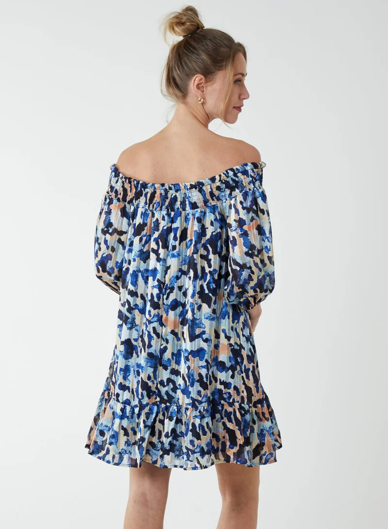 Blue Vanilla Sheared Neck Bardot Dress