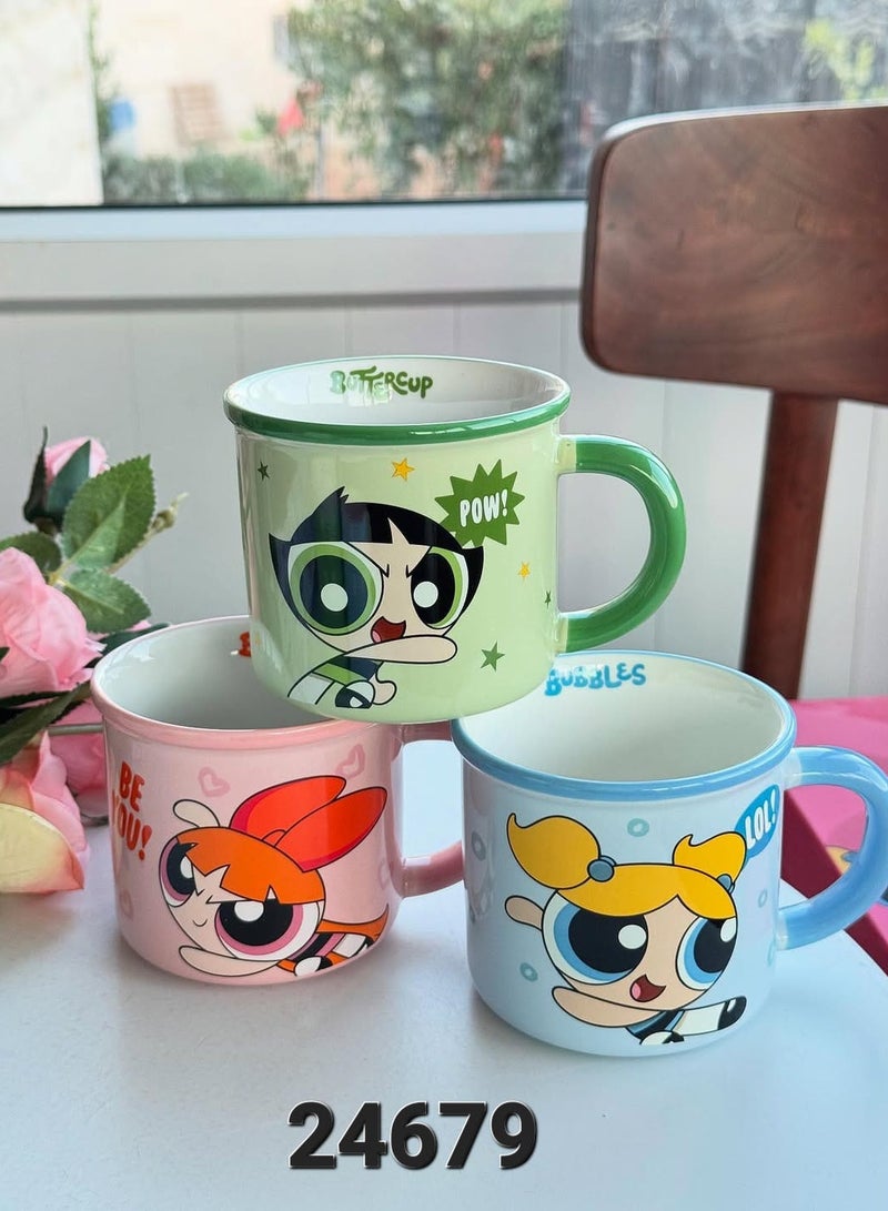 Powerpuff Girls Ceramic Mug Set – 3 Colorful Character Designs – Perfect for Hot & Cold Drinks – Stylish & Collectible Gift Set