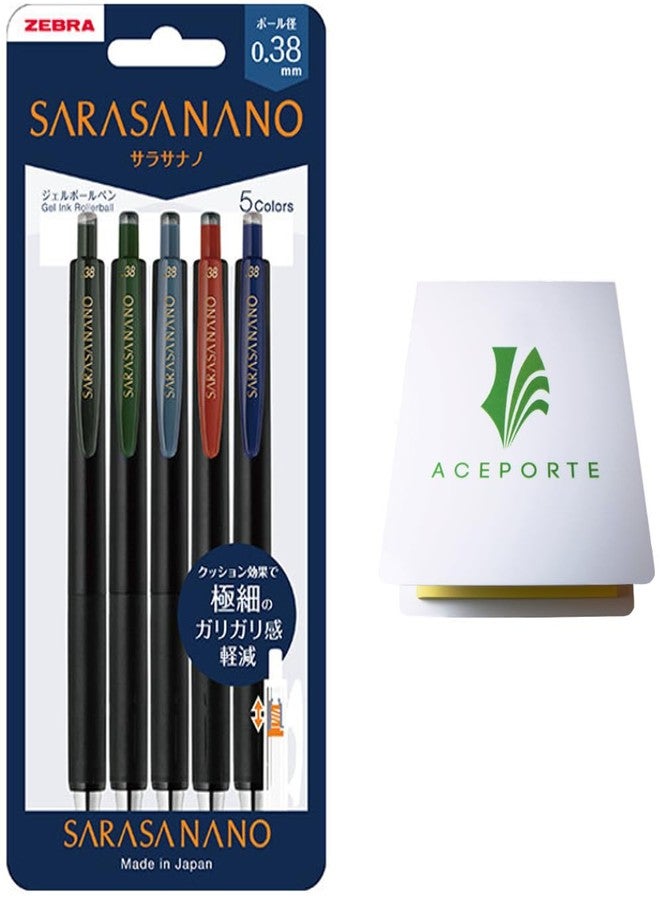 QULLITY ZEBRA SARASA NANO 0.38mm Gel Ballpoint Pen 5 Vintage Color Set (JJX72-5C-V-N) with Sticky Notes - Image 1
