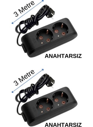 Viko (2/Plus) Double Socket with Grounded Cable Black 3 (Three) Meters (2 Pieces)  - Image 1