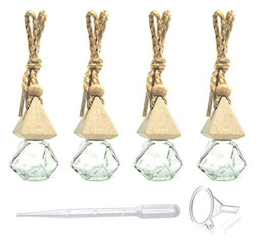 4 Pack6ml15 Fl Oz Refillable Car Essential Oil DiffuserEmpty Car Air Freshener Pendant Perfume Aromatherapy VialsClear Glass Bottle With Wooden Caps Hanging StringFREE 1 FunnelDropper
