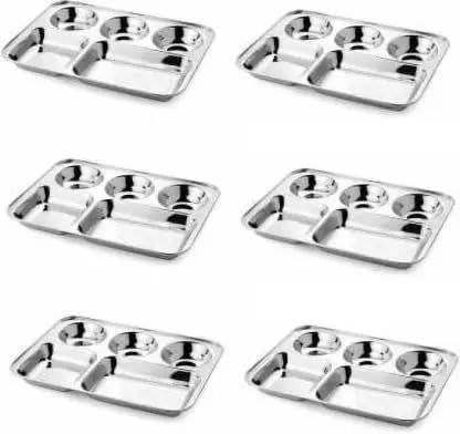 BPE Stainless Steel BHOJAN THALI Dinner Breakfast Lunch PLATESSET of 6 Dinner Plate Pack of 6 - Image 1