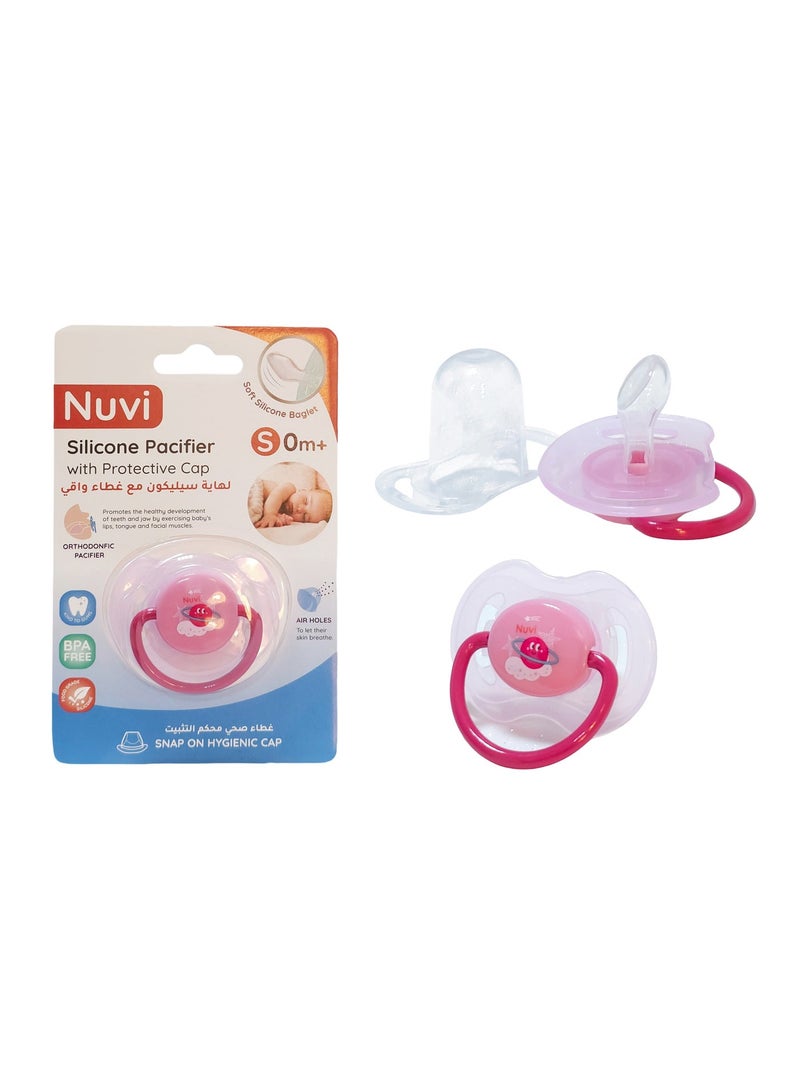 نوفي لهاية سيليكون نوفي مع غطاء حماية للأطفال من عمر 0 ​​أشهر فما فوق، قطعة واحدة - لهاية تقويمية، لون وردي - Image 2