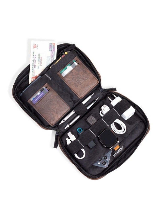 Ar supply AR Pouch by Arij Bags | Small Hand Pouch for Mobile Phones and Accessories, Lightweight Daily Use Design, Main Pocket, 6 Card Slots, Multiple Inner Pockets and Quick Access Outer Pocket (22 × 17 × 5 cm) (Black & Brown) - Image 3