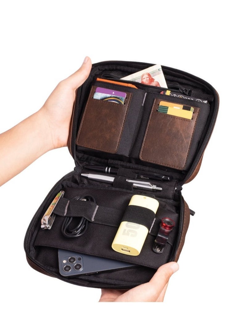 Ar supply AR Pouch by Arij Bags | Small Hand Pouch for Mobile Phones and Accessories, Lightweight Daily Use Design, Main Pocket, 6 Card Slots, Multiple Inner Pockets and Quick Access Outer Pocket (22 × 17 × 5 cm) (Black & Brown) - Image 3