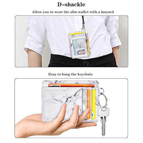 Coco Rossi Slim Front Pocket Wallet RFID Blocking Minimalist Credit Card Holder Wallet with D-Shackle for Women,White Marble - Image 5