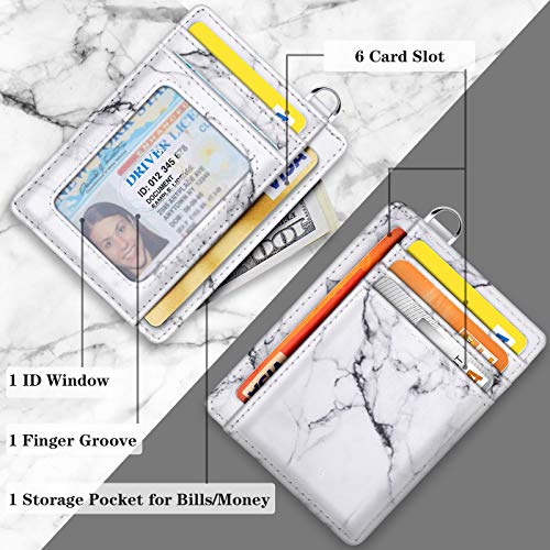 Coco Rossi Slim Front Pocket Wallet RFID Blocking Minimalist Credit Card Holder Wallet with D-Shackle for Women,White Marble - Image 4