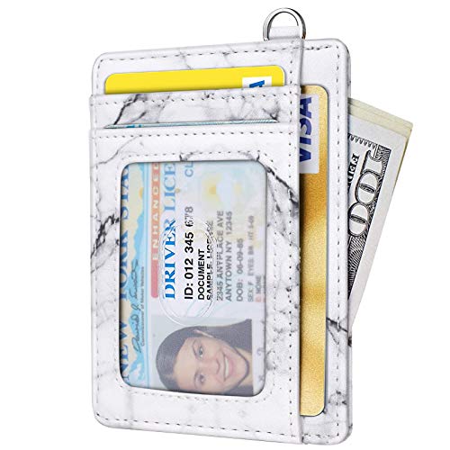 Coco Rossi Slim Front Pocket Wallet RFID Blocking Minimalist Credit Card Holder Wallet with D-Shackle for Women,White Marble - Image 2