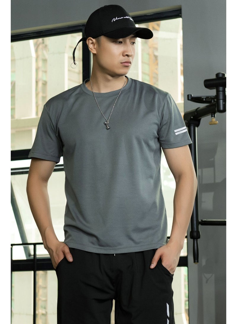 Men's Sports And Leisure T-shirts Fashion Simple Printed Short Sleeve Round Neck Mesh Breathable Loose Fitness Tops - Image 2