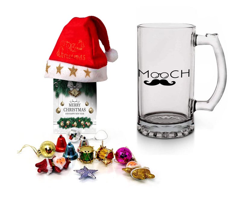 Kesri Gifts Kesri Gifts Christmas Gift Set Printed Beer Mug 12 Christmas Ornaments with Santa Cap Xmas Greeting Card for Xmas Gift ComboxmBrm21028 - Image 1