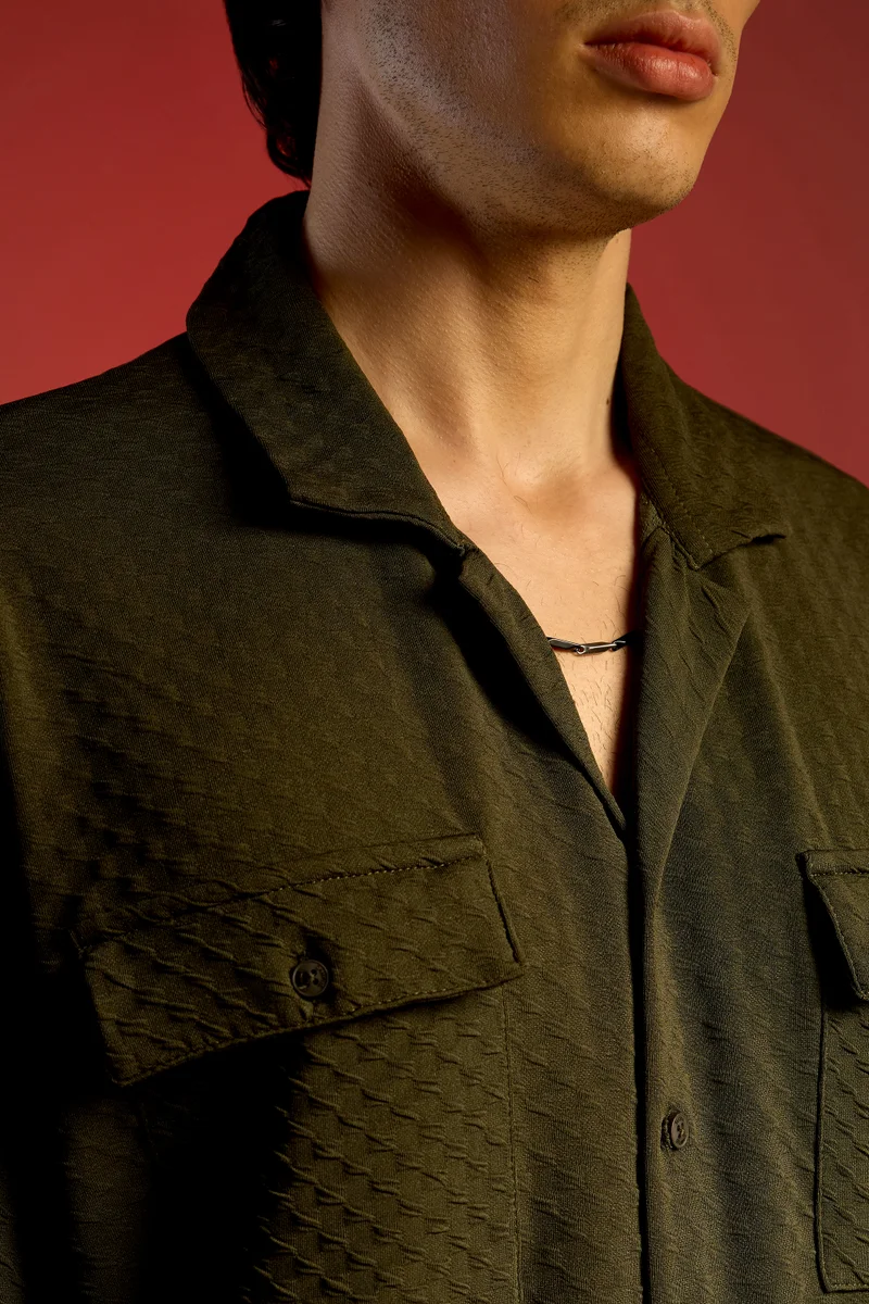 كامبوس سوترا Men's Army Green Cubic Utility Oversized Shirt
