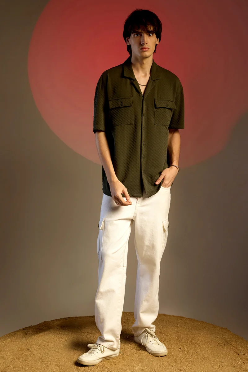كامبوس سوترا Men's Army Green Cubic Utility Oversized Shirt