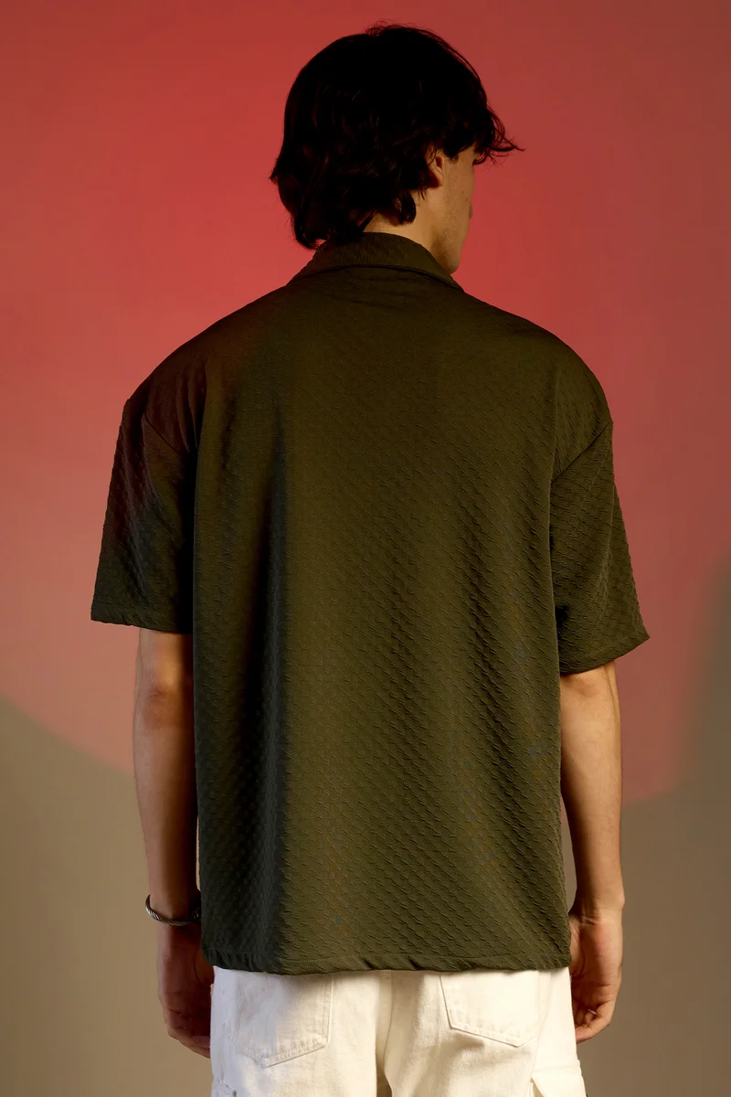 كامبوس سوترا Men's Army Green Cubic Utility Oversized Shirt