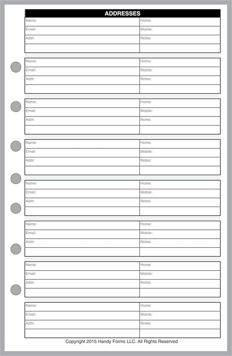 Handy Forms Classic Size Name & Address Refill, Sized and Punched with 7 Holes for 7-Ring Notebooks Such as Franklin, etc. (5.5" x 8.5") - Image 1