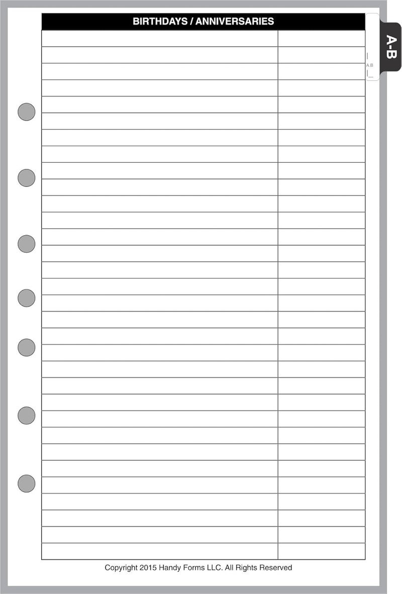 Handy Forms Classic Size Name & Address Refill, Sized and Punched with 7 Holes for 7-Ring Notebooks Such as Franklin, etc. (5.5" x 8.5") - Image 2