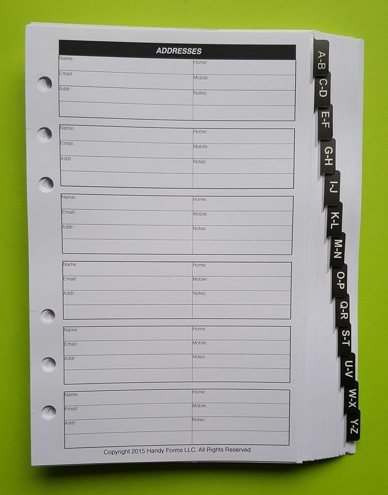 Handy Forms Classic Size Name & Address Refill, Sized and Punched with 7 Holes for 7-Ring Notebooks Such as Franklin, etc. (5.5" x 8.5") - Image 3