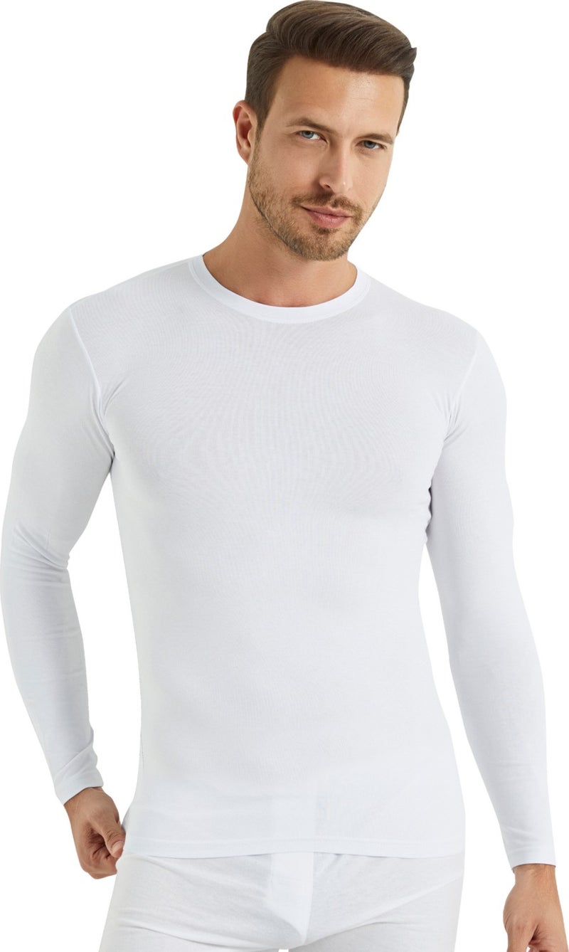 Arma Yıldız White Men's T-Shirt Long Sleeve Undershirt Regular Fit Crew Neck 100% Cotton  - Image 1
