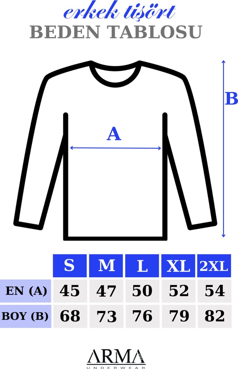 Arma Yıldız White Men's T-Shirt Long Sleeve Undershirt Regular Fit Crew Neck 100% Cotton  - Image 2