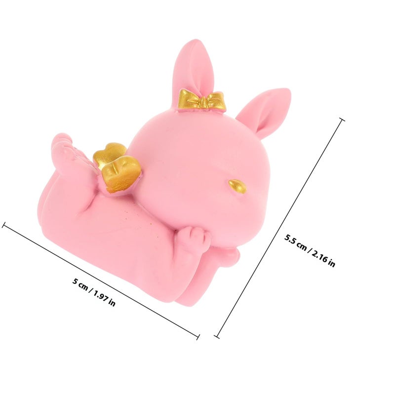 Pink Resin Bunny Figurine Small Cartoon Rabbit Statue Desktop Ornament Home Decor Collectible - Image 3