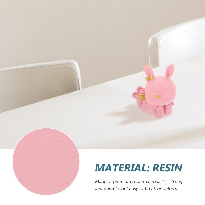 Pink Resin Bunny Figurine Small Cartoon Rabbit Statue Desktop Ornament Home Decor Collectible - Image 4