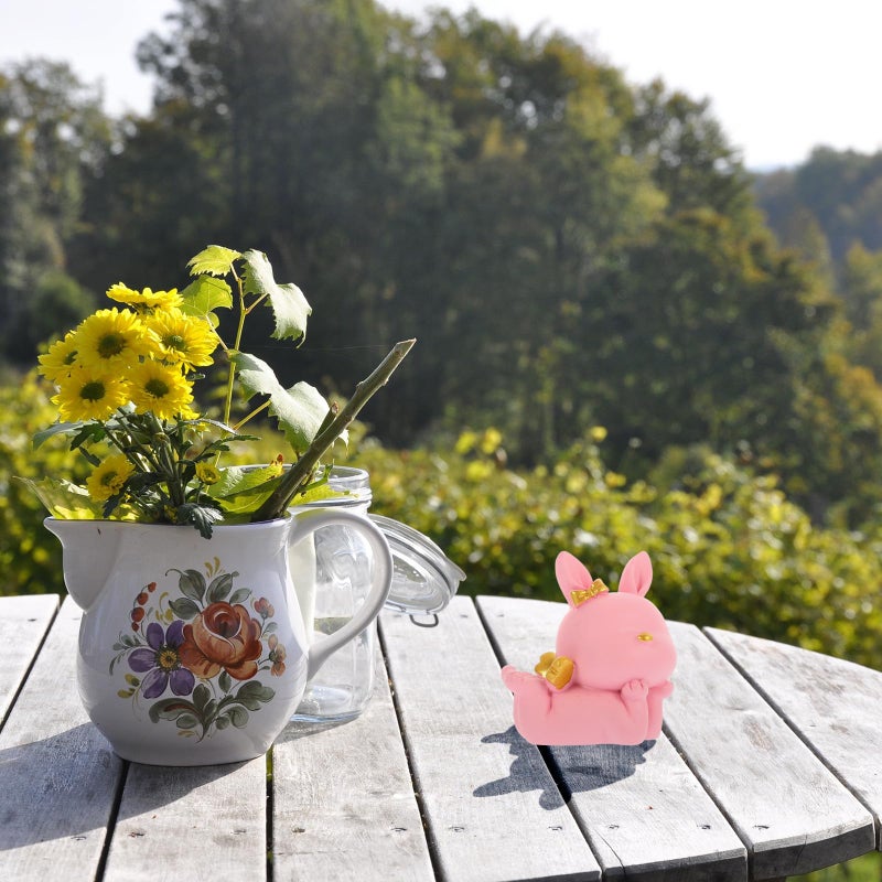 Pink Resin Bunny Figurine Small Cartoon Rabbit Statue Desktop Ornament Home Decor Collectible - Image 5
