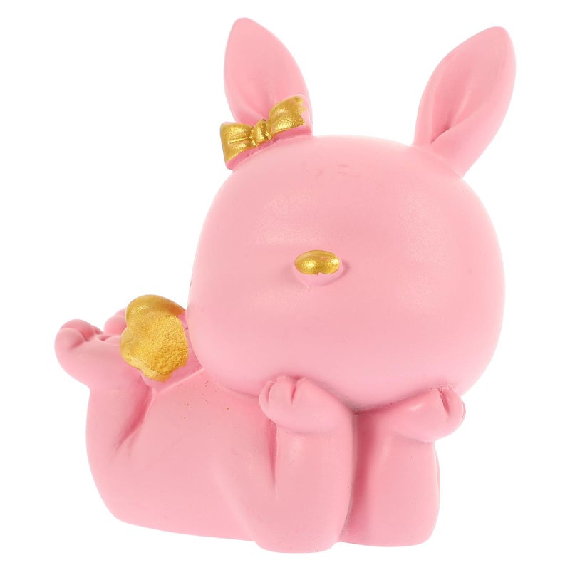 Pink Resin Bunny Figurine Small Cartoon Rabbit Statue Desktop Ornament Home Decor Collectible - Image 2