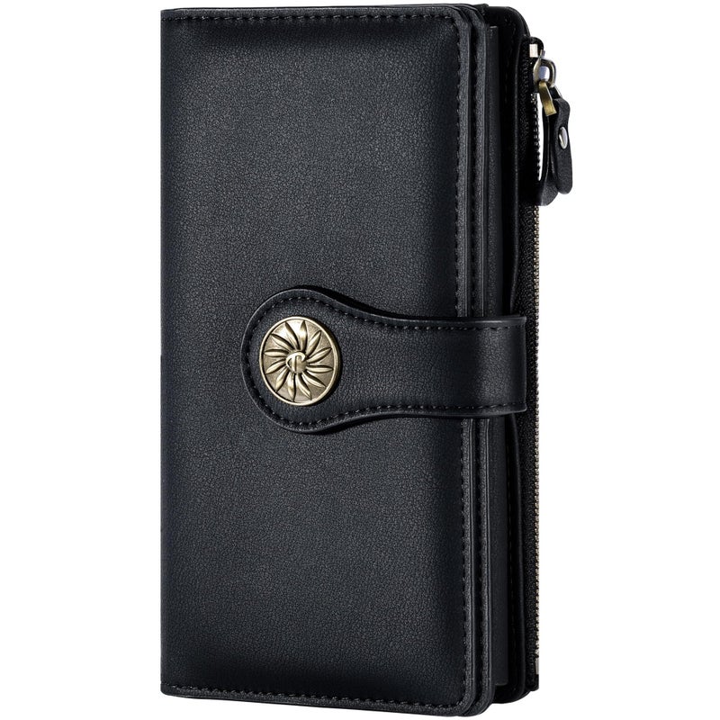 Travelambo Women's Wallet RFID Blocking Trifold Clutch Large Capacity Credit Card Holder Travel Purse - Image 1