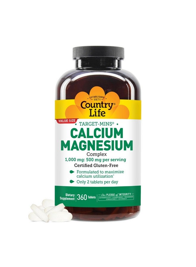 Country Life Target-Mins Calcium Magnesium Supplement for Bone Health, 1000mg Calcium, 500mg Magnesium, Gluten Free, 2:1 Ratio for Optimal Utilization - Image 1