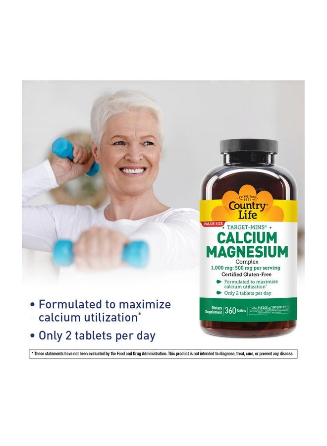 Country Life Target-Mins Calcium Magnesium Supplement for Bone Health, 1000mg Calcium, 500mg Magnesium, Gluten Free, 2:1 Ratio for Optimal Utilization - Image 5