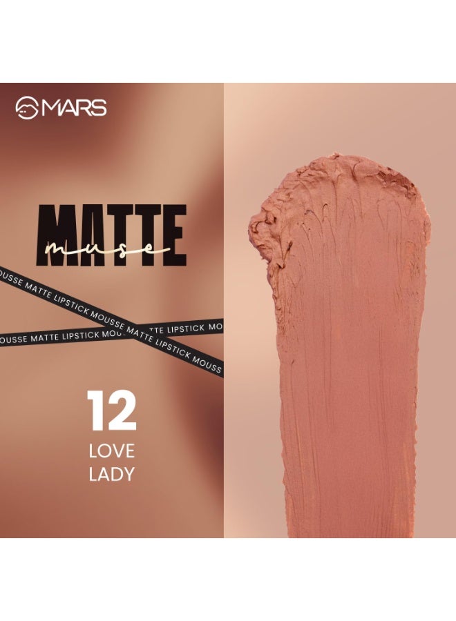 MARS Matte Muse Mousse Lipstick (3ml) (12-LOVE LADY) with Doe-Foot Applicator | Highly Pigmented | Smooth Texture | Hydrating Formula | Blurry Lips Effect - Image 2