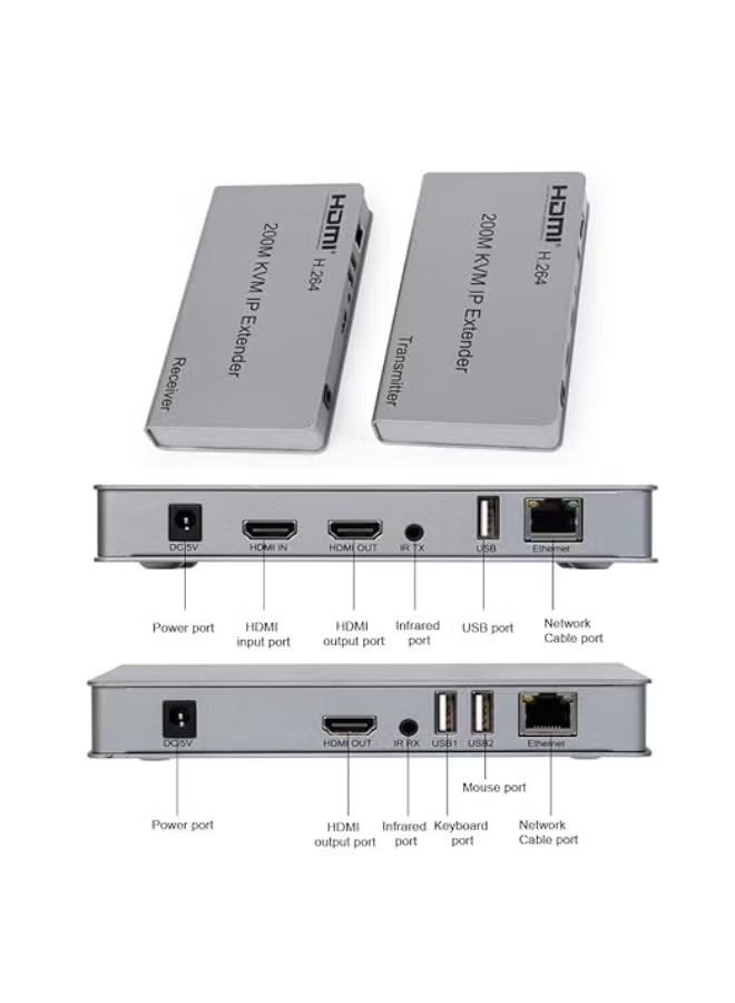 Reacon موسع KVM HDMI عبر IP - 200 متر بدقة Full HD 1080P - تحكم في لوحة المفاتيح والفأرة USB - دعم CAT6/CAT7 - هيكل معدني - توصيل وتشغيل - محولات طاقة - Image 3