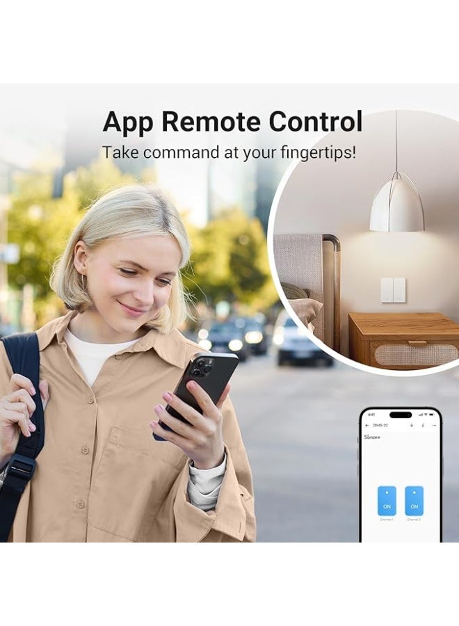 سونوف سويتش حائط ذكي SONOFF SwitchMan Zigbee – مفتاح مزدوج (Two Gang) – Zigbee 3.0 – خيار الحيادي أو بدون حيادي – تحكم ثنائي الاتجاه – أتمتة المنزل الذكي – متوافق مع Home Assistant – MQTT – ZHA – Z2M – ZBM5-2C-86W – أبيض - Image 2