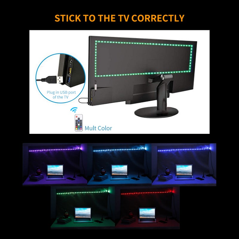 LED Computer Case Strip Light Flexible RGB Lamp Tape Diode 5V Desk Screen TV Background Lighting USB Powered Remote Control 0.5M - Image 5