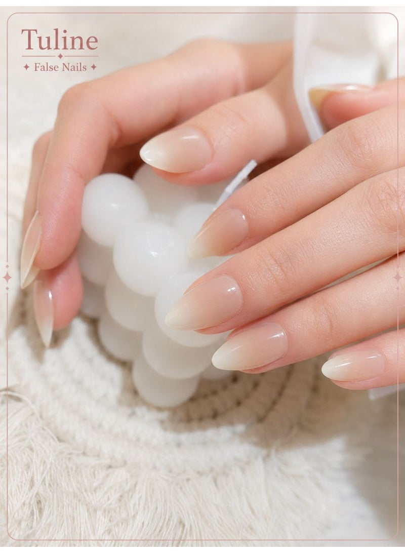 Tuline 24pcs Long Ombre Almond Milk Nail Art Tips Daily Wear Fake Nails - Image 1
