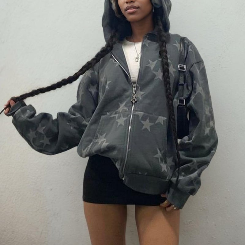 Sumleno Fairy Grunge Clothes Alt Emo Clothing Y2k Zip Up Hoodie Oversized Hooded Sweatshirt Harajuku Aesthetic Jacket (XL,A) - Image 3