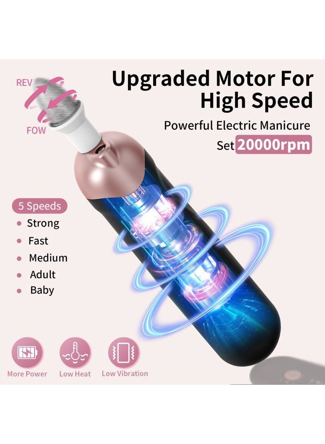 Hoxida Professional Manicure Pedicure Grinder Kit, 8 in 1 Foot Nail Grinder Electric Nail File Set, 5 Speed Nail Drill for Thick Nail Toenail Cuticle, LED Hand Trimmer Buffer for Women Men Baby Pets - Image 2