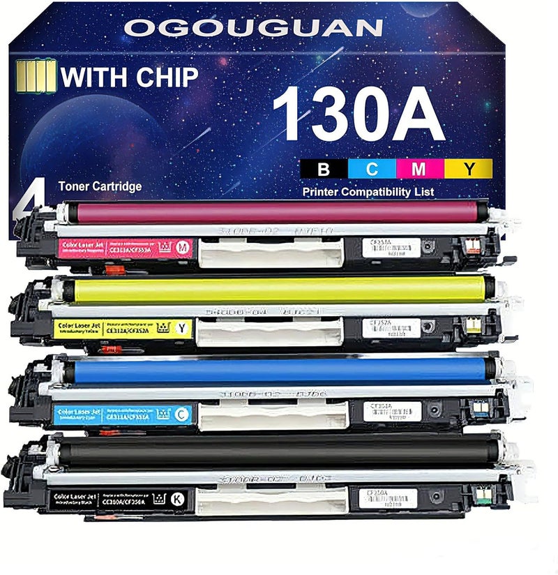 130A CF350A خرطوشة حبر معاد تصنيعها بديلة لـ HP 130A CF351A CF352A CF353A لطابعة Laserjet Pro Color MFP M177fw M176n M177 M176 (1 أسود، 1 سماوي، 1 أرجواني، 1 أصفر) - Image 1