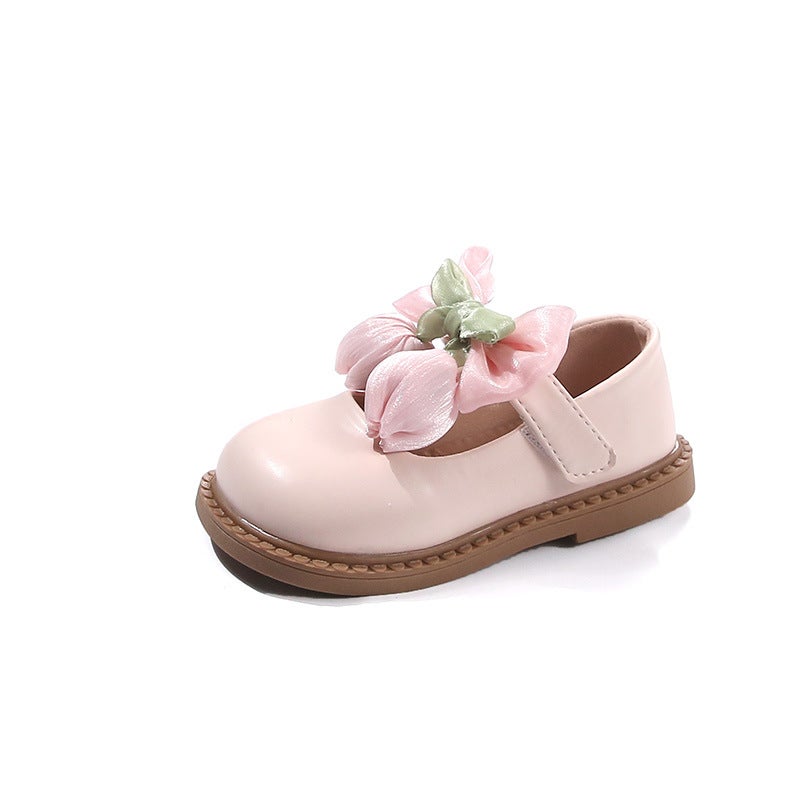 Girls Small Leather Shoes 2024 Spring and Autumn Fashion Childrens Small Fragrance Princess Shoes Tulip Mary Jane Soft Sole Shoes Pink