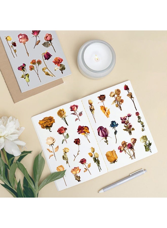 50PCS Transparent Dried Rose Stickers Romantic Forever Flower Stickers for Water Bottle Journals Wedding Decor Gifts Scrapbooking - Image 5