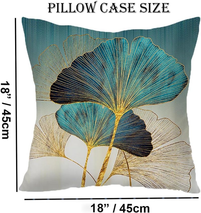 F Finerease Throw Pillow Cover Plant Leaves - 18 x 18 Inch Teal Gold Pillow Cushion Cover - Set of 2 Square Hidden Zipper Cushion Case, Great for Sofa, Bedroom, Yard, Living Room Decor (Teal and Gold, 18"x18") - Image 2