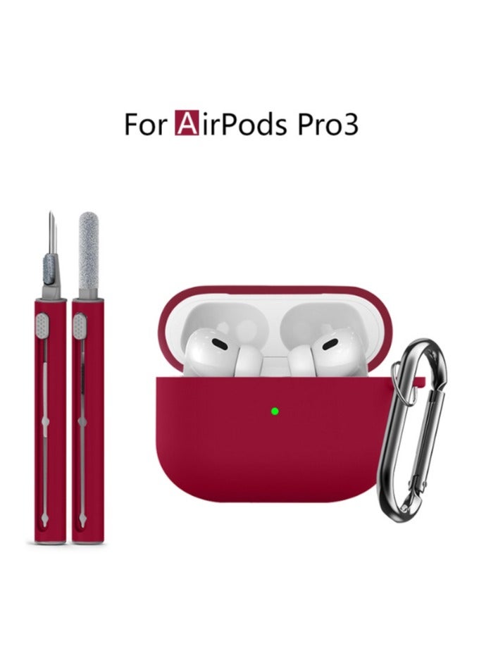 Suitable For Airpods Pro 3 Protective Case With Cleaning Kit, Soft Silicone Protective Case Suitable For Apple Airpods Pro 3 Women And Men, Airpods Pro Protective Case Accessory With Keychain, Red - Image 1