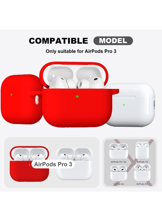 Suitable For Airpods Pro 3 Protective Case With Cleaning Kit, Soft Silicone Protective Case Suitable For Apple Airpods Pro 3 Women And Men, Airpods Pro Protective Case Accessory With Keychain, Red - Image 3