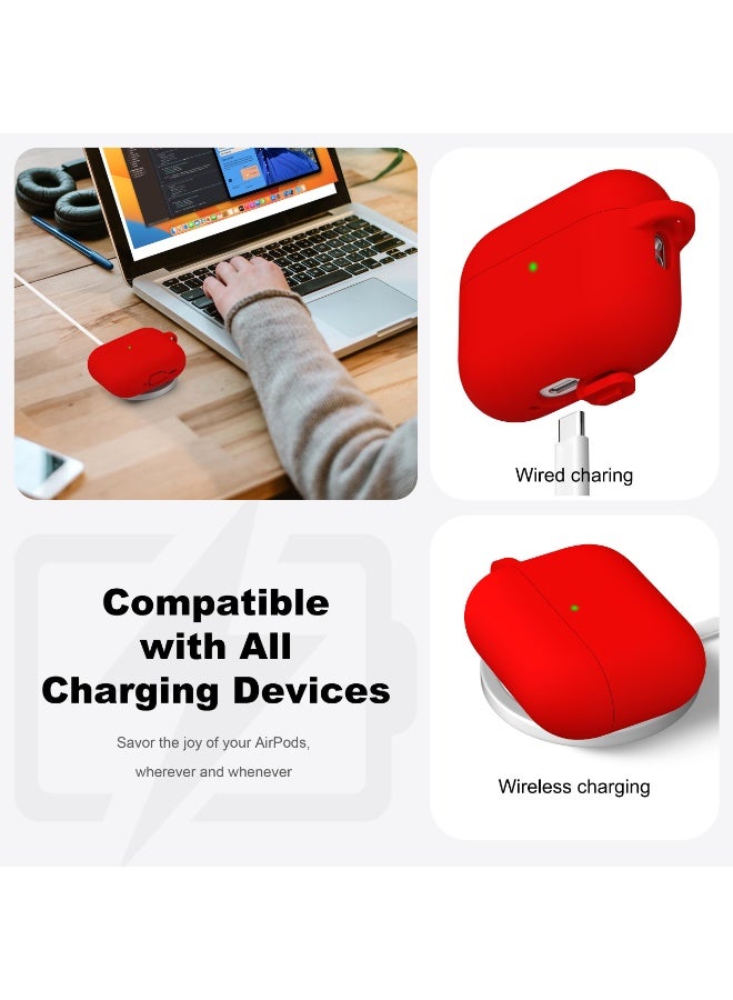 Suitable For Airpods Pro 3 Protective Case With Cleaning Kit, Soft Silicone Protective Case Suitable For Apple Airpods Pro 3 Women And Men, Airpods Pro Protective Case Accessory With Keychain, Red - Image 5