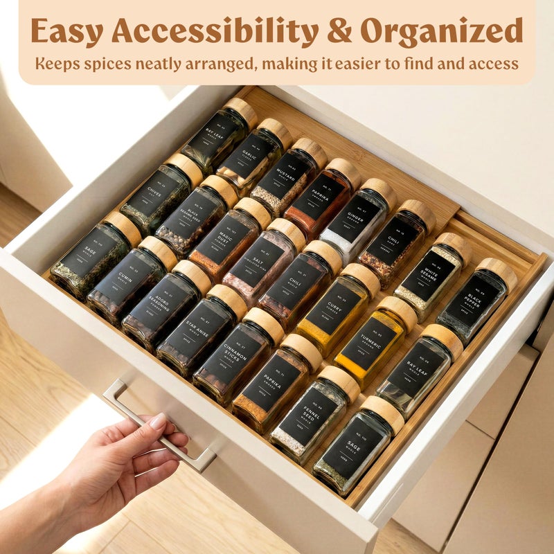 EDELHAUS Bamboo Spice Drawer Organizer - Expandable 4 Tier Spice Rack (Need 3" Deep Drawer) 12" to 24" Wide, Seasoning Organizer, Organization Seasoning Rack insert (Jars Not Included) - Image 4
