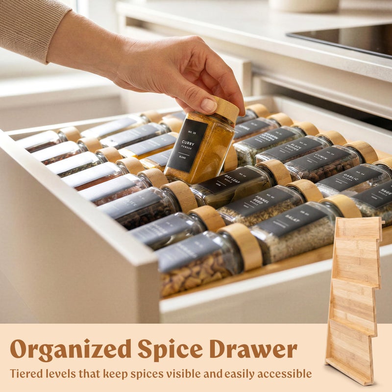 EDELHAUS Bamboo Spice Drawer Organizer - Expandable 4 Tier Spice Rack (Need 3" Deep Drawer) 12" to 24" Wide, Seasoning Organizer, Organization Seasoning Rack insert (Jars Not Included) - Image 5
