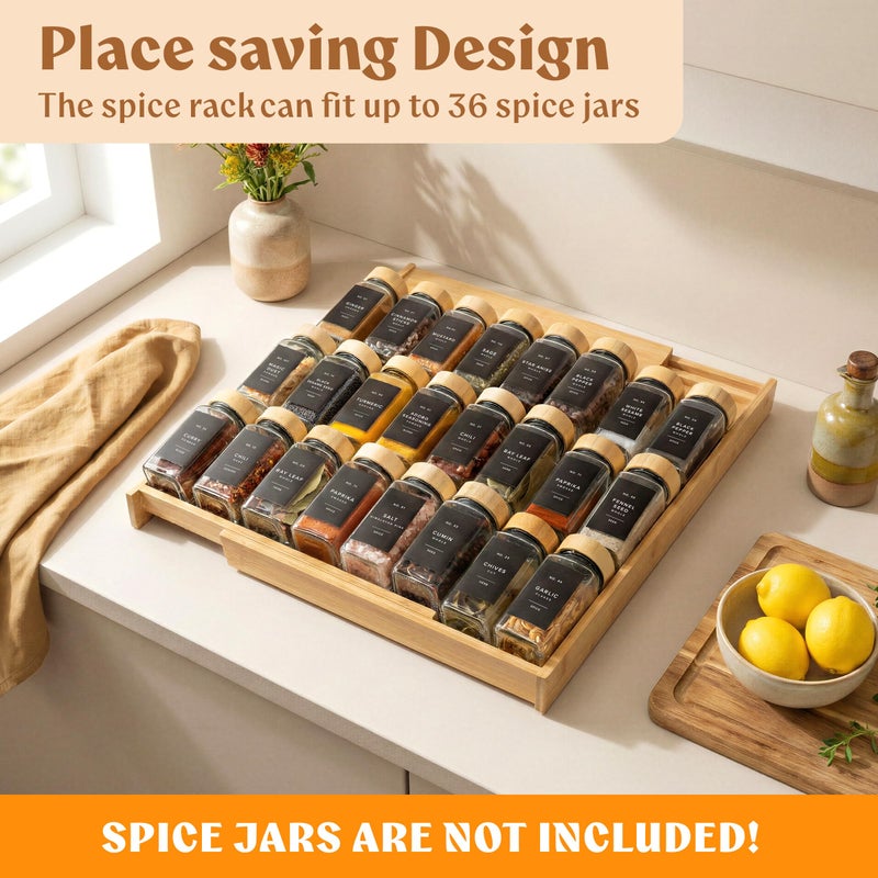 EDELHAUS Bamboo Spice Drawer Organizer - Expandable 4 Tier Spice Rack (Need 3" Deep Drawer) 12" to 24" Wide, Seasoning Organizer, Organization Seasoning Rack insert (Jars Not Included) - Image 3