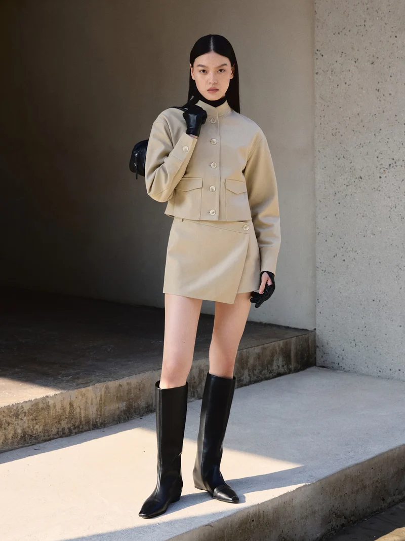 Lichi Cropped eco-suede jacket with large buttons